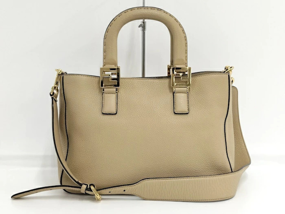 Fendi Tote Beige Leather FF Selleria Bag Tan